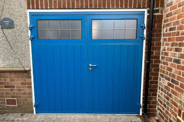 Blue Hinged Garage Door